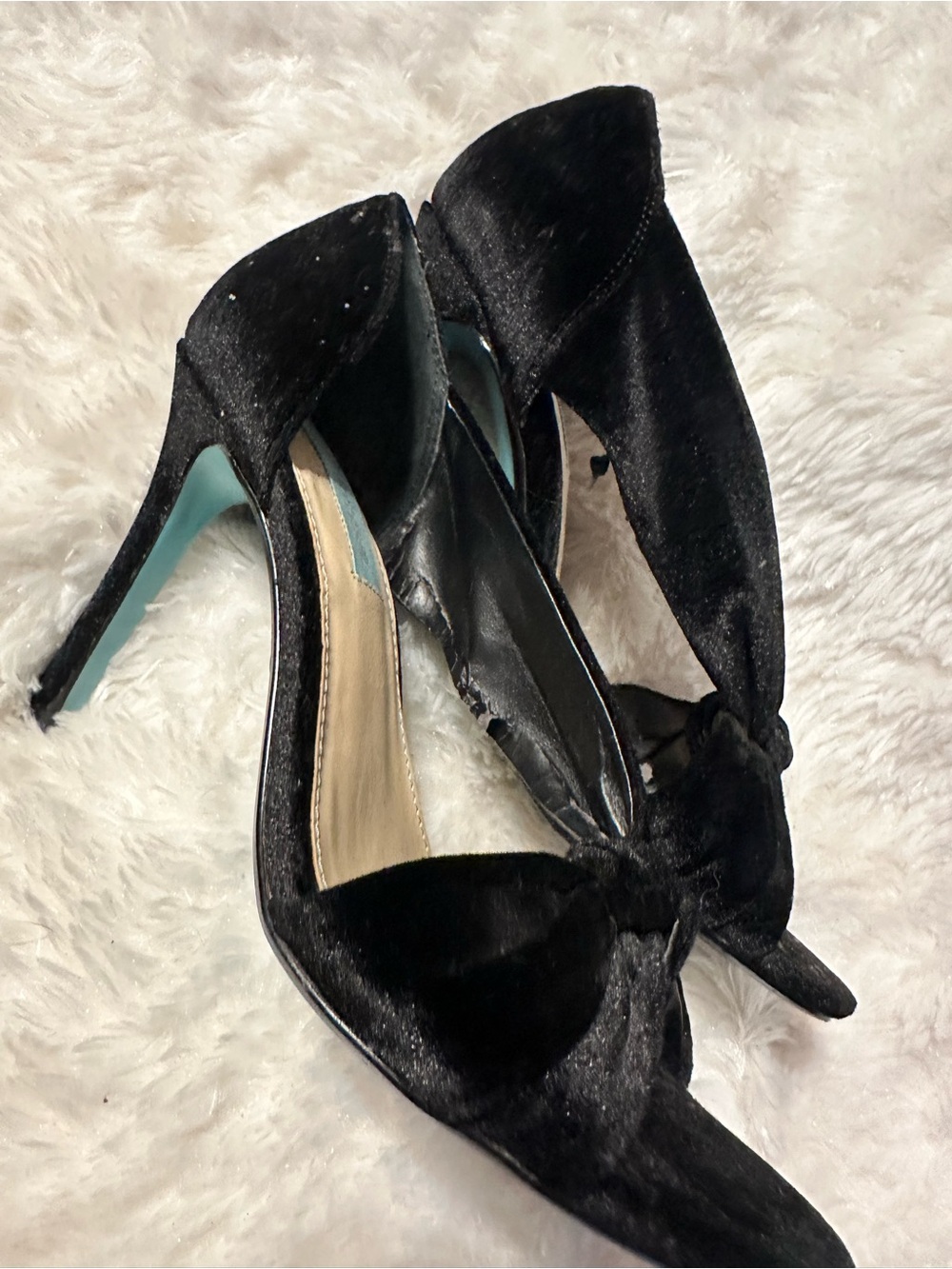 Betsey Johnson Black Velvet Bow Peep-Toe Heels - Picture 2 of 5
